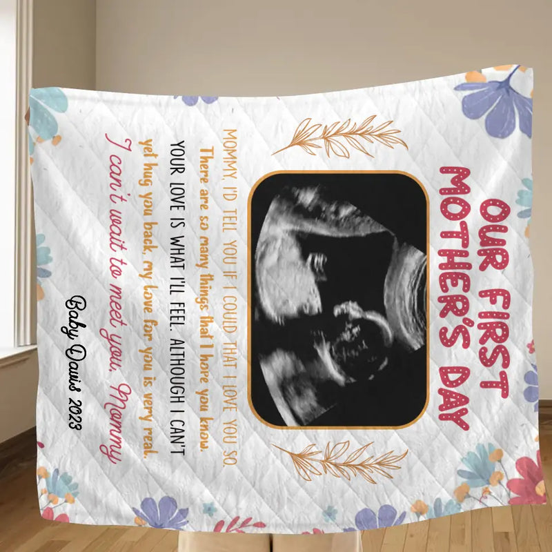 Personalized Mother's Day Fleece Throw Blanket/Quilt - Upload Photo - I Can't Wait To Meet You, Mommy