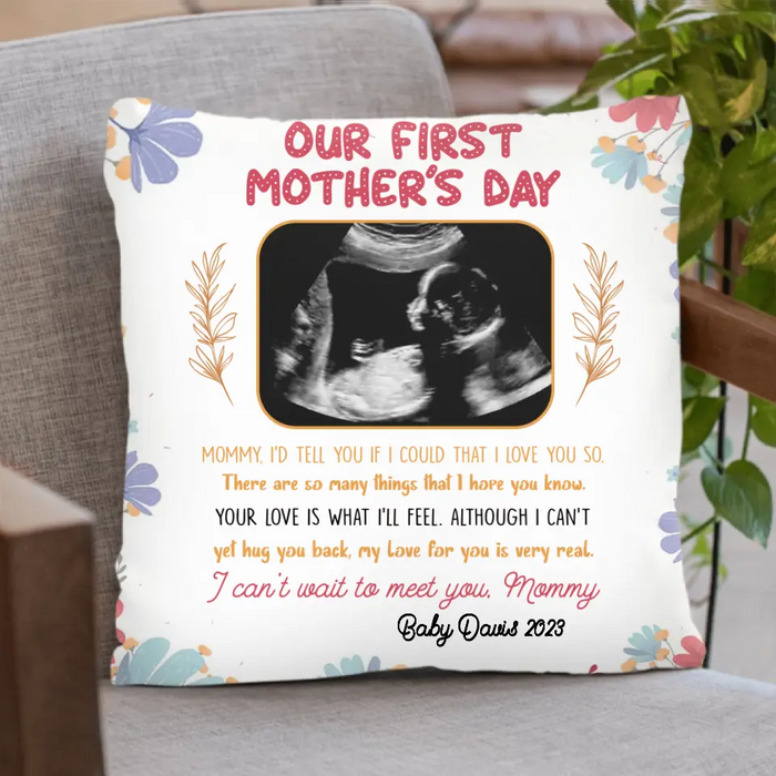 Personalized Mother's Day Pillow Cover - Upload Photo - I Can't Wait To Meet You, Mommy