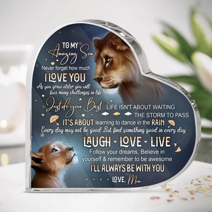 Custom Personalized Lion Crystal Heart - Gift Idea For Mother's Day/Father's Day - Never Forget How Much I Love You
