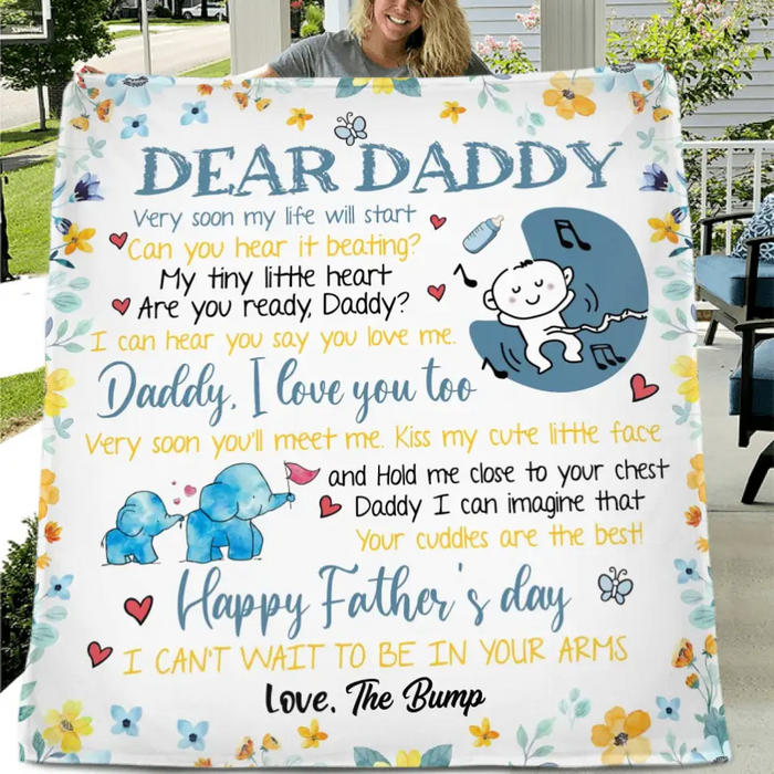 Custom Personalized Dear Daddy Quilt/ Single Layer Fleece Blanket - Gift Idea For Father's Day - Dear Daddy Very Soon My Life Will Start