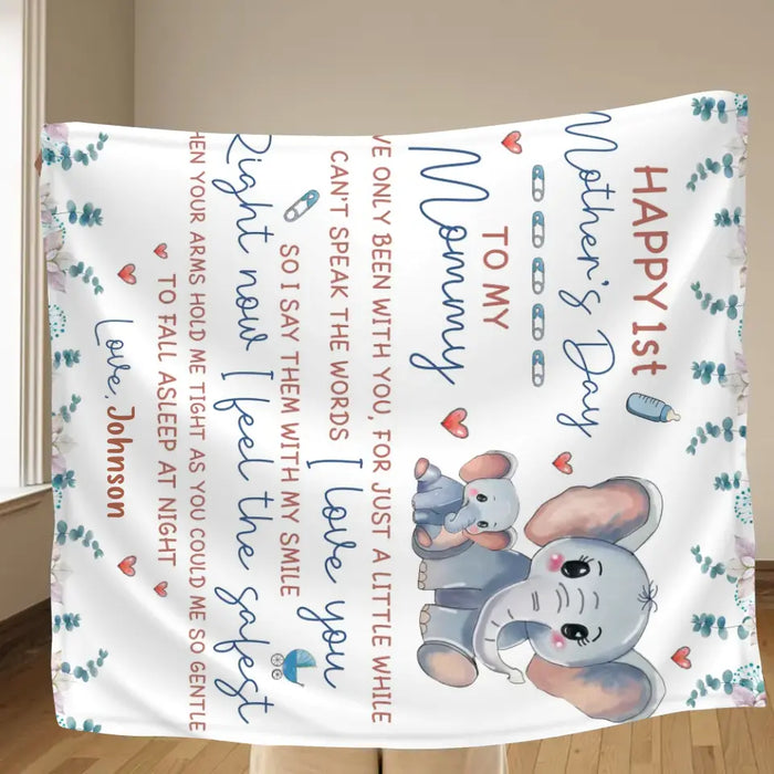 Custom Personalized Elephant Quilt/Single Layer Fleece Blanket - Gift Idea For Mother's Day - To My Mommy I've Only Been Your Little One For Just A Little While