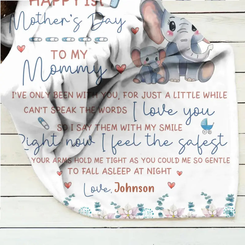 Personalized Elephant Quilt/Fleece Throw Blanket - Gift Idea For Mother's Day - To My Mommy I've Only Been Your Little One For Just A Little While