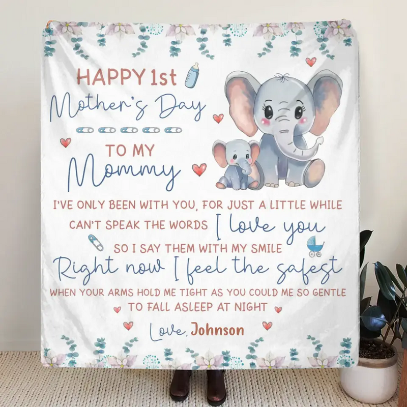 Personalized Elephant Quilt/Fleece Throw Blanket - Gift Idea For Mother's Day - To My Mommy I've Only Been Your Little One For Just A Little While