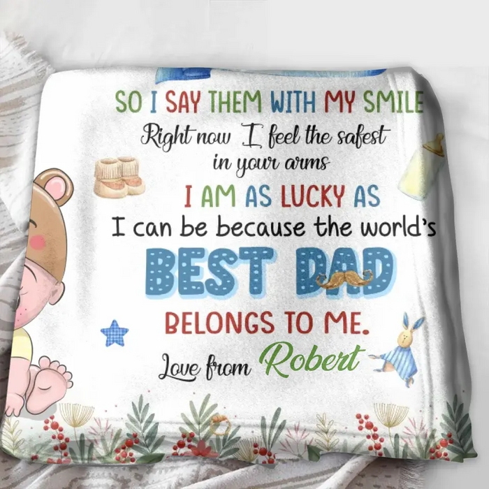 Custom Personalized Hi Daddy Single Layer Fleece/ Quilt Blanket - Gift Idea For Father's Day - I've Only Been Your Little One For Just A Little While