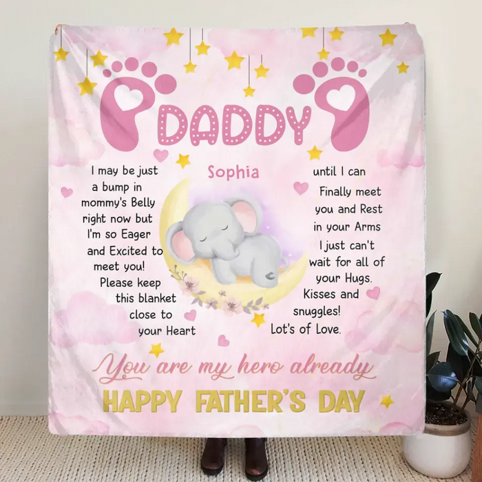 Personalized Father's Day Quilt/ Single Layer Fleece Blanket - Gift Idea For Father's Day 2023 - You Are My Hero Already