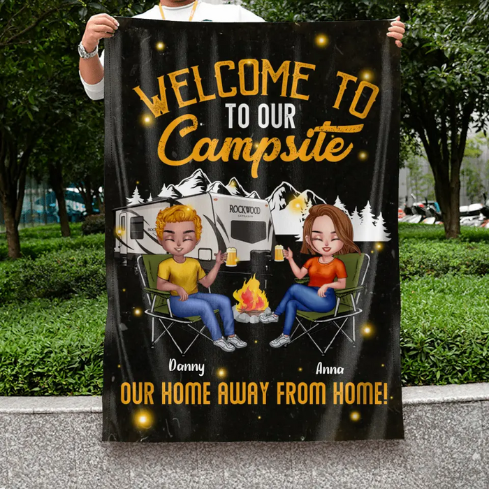 Custom Personalized Couple Camping Flag Sign -  Gift Idea For Couple/ Camping Lover - Welcome To Our Campsite Our Home Away From Home