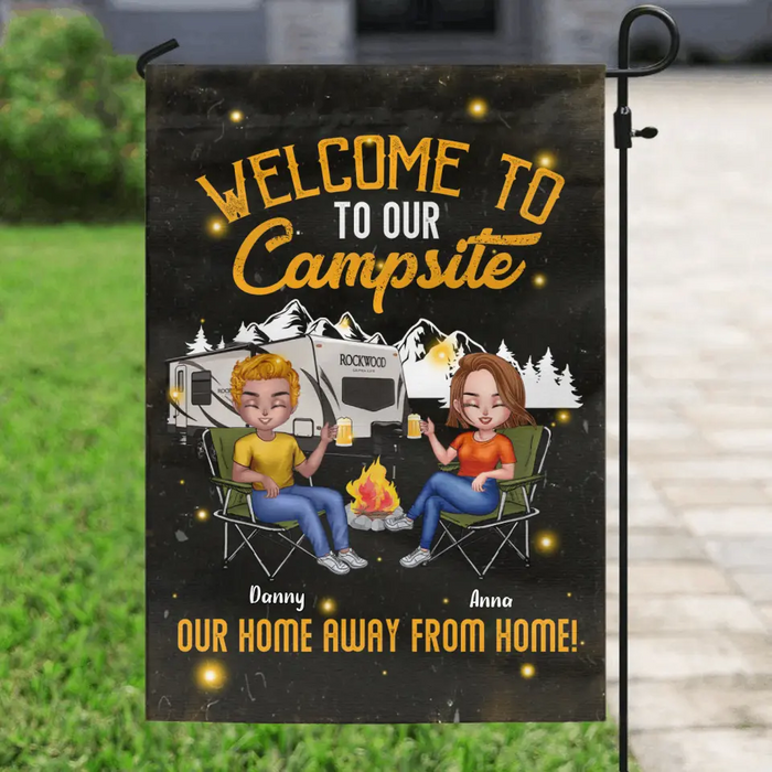 Custom Personalized Couple Camping Flag Sign -  Gift Idea For Couple/ Camping Lover - Welcome To Our Campsite Our Home Away From Home
