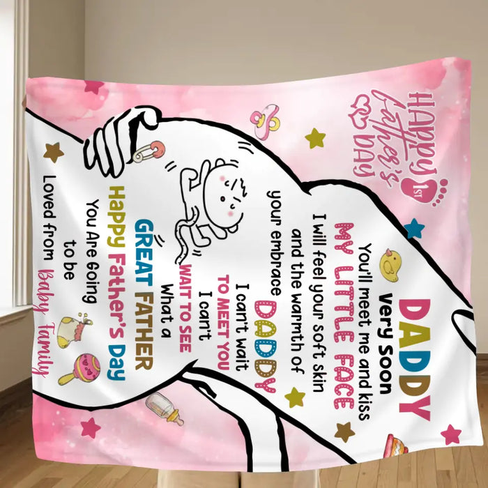 Custom Personalized First Mother's Day Quilt/Single Layer Fleece Blanket - Gift Idea For Mother's Day 2023 - Daddy Very Soon You'll Meet Me And Kiss My Little Face