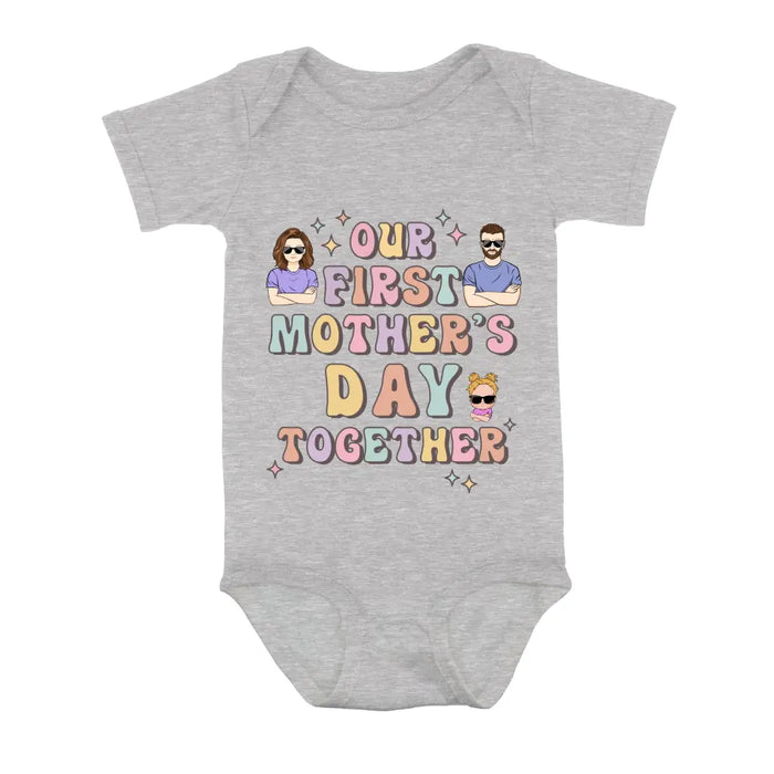 Custom Personalized Family Baby Onesie/Kid T-Shirt/T-Shirt - Upto 3 Children - Gift Idea for Family/Mother's Day - Our First Mother's Day Together