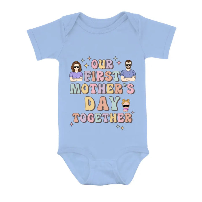 Custom Personalized Family Baby Onesie/Kid T-Shirt/T-Shirt - Upto 3 Children - Gift Idea for Family/Mother's Day - Our First Mother's Day Together