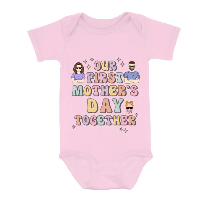 Custom Personalized Family Baby Onesie/Kid T-Shirt/T-Shirt - Upto 3 Children - Gift Idea for Family/Mother's Day - Our First Mother's Day Together