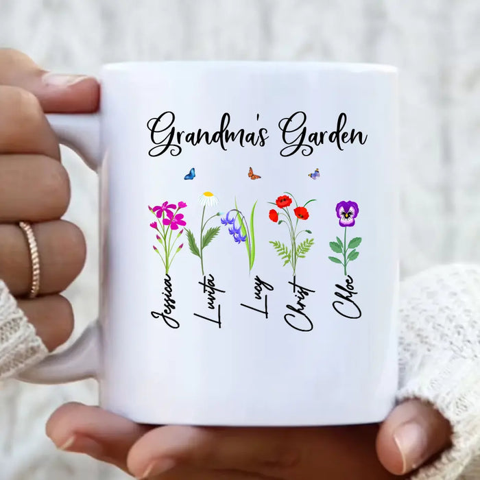 Custom Personalized Grandma's Garden Coffee Mug - Gift Idea For Grandma/Mother's Day - Upto 5 Flowers - Grandma's Garden