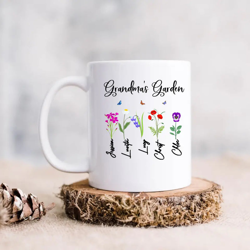 Personalized Grandma's Garden Coffee Mug - Gift Idea For Grandma/Mother's Day - Up to 5 Flowers - Grandma's Garden