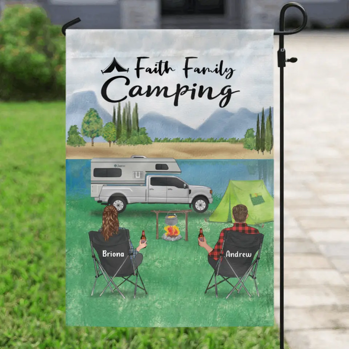 Personalized Camping Graden Flag - Parents with 3 Kids & 3 Pets - Gift Idea For The Whole Family, Dog Lovers - Mother's Day Gift From Husband to wife