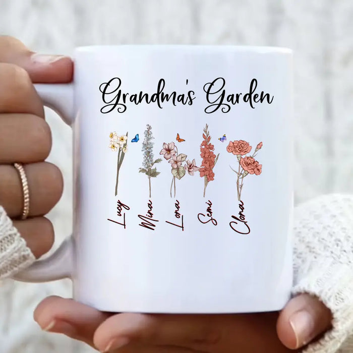 Custom Personalized Garden Mug - Gift Idea For Grandma/Mother's Day - Upto 5 Flowers - Grandma's Garden