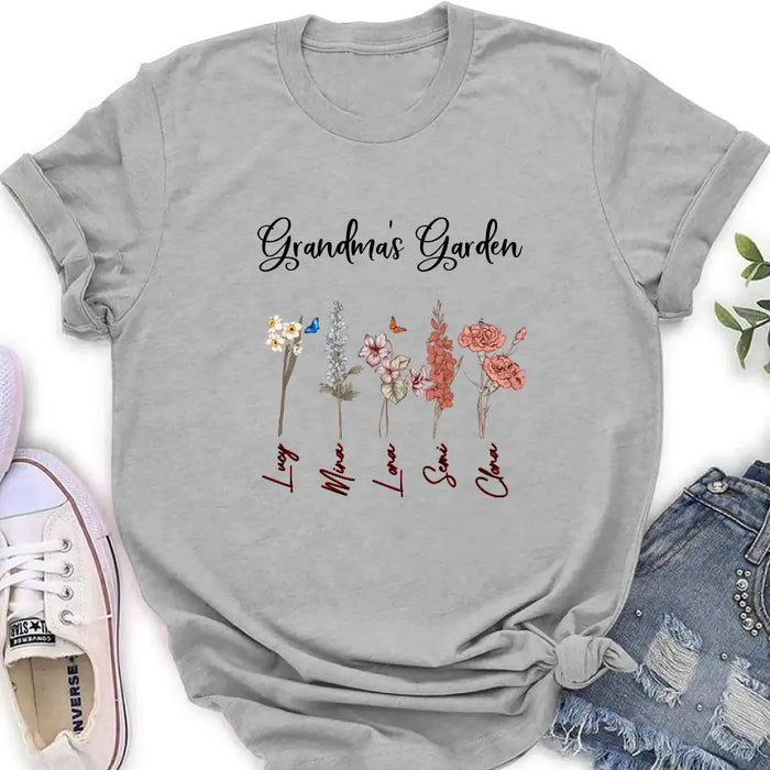 Custom Personalized Grandma's Garden Shirt/Hoodie - Gift Idea For Grandma - Upto 5 Flowers - Grandma's Garden