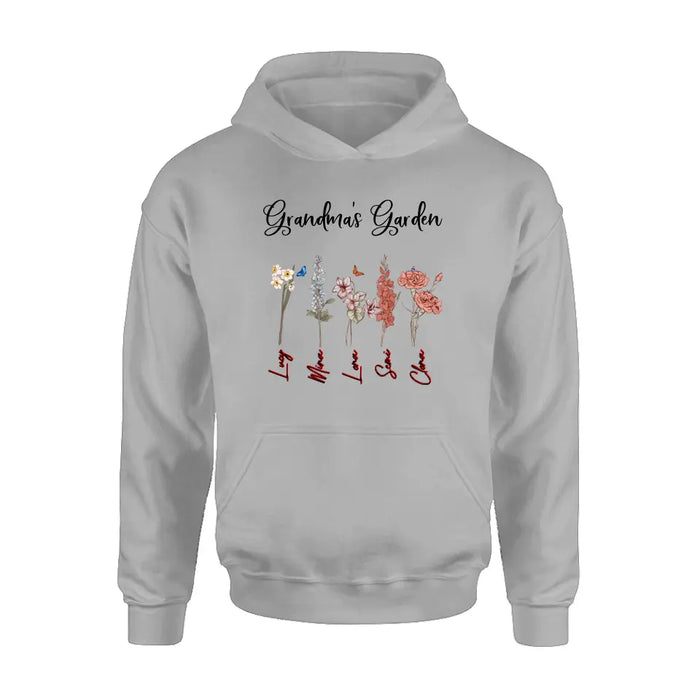 Custom Personalized Grandma's Garden Shirt/Hoodie - Gift Idea For Grandma - Upto 5 Flowers - Grandma's Garden