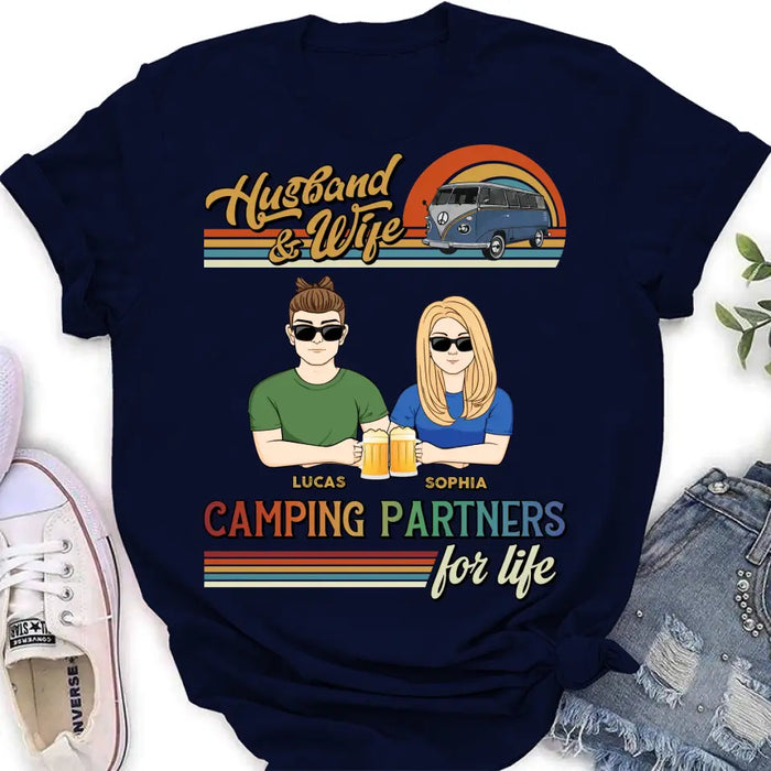 Custom Personalized Couple Camping Shirt/ Hoodie - Gift Idea For Couple/ Camping Lover - Husband & Wife Camping Partners For Life