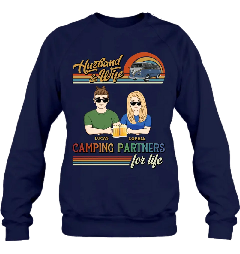 Personalized Couple Camping Shirt/Hoodie - Gift Idea For Couple/Camping Lover - Husband & Wife Camping Partners For Life