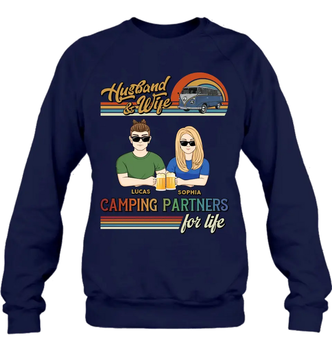 Custom Personalized Couple Camping Shirt/ Hoodie - Gift Idea For Couple/ Camping Lover - Husband & Wife Camping Partners For Life