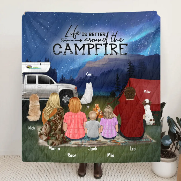 Custom Personalized Night Camping Fleece Blanket/Quilt Blanket - Camping Family/Couple Full Options Upto 3 Kids and 3 Dogs - Fill Your Life With Adventure - NIMLQ4