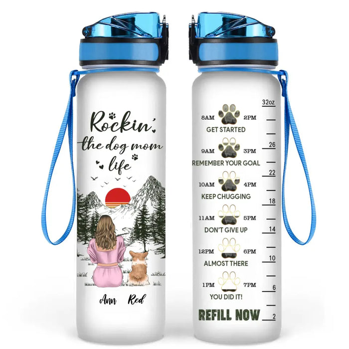 Custom Personalized Dog Mom Tracker Bottle - Upto 4 Dogs - Mother's Day Gift Idea Dog Lovers - Rokin' The Dog Mom Life