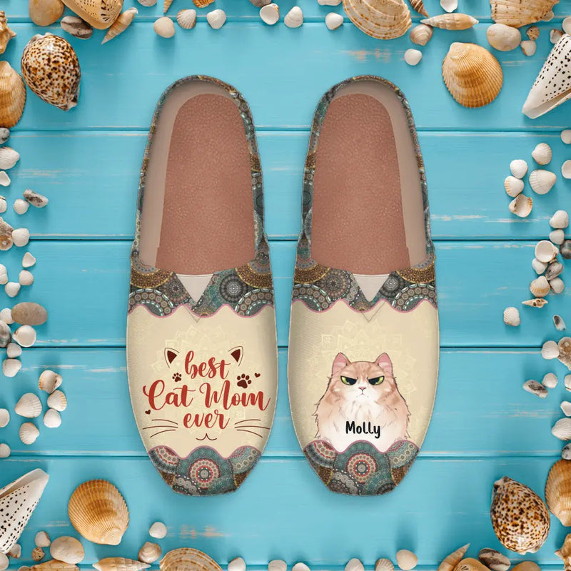 Personalized Cat Mom Canvas Fisherman Shoes - Up to 5 Cats - Mother's Day Gift Idea for Cat Lovers - Best Cat Mom Ever