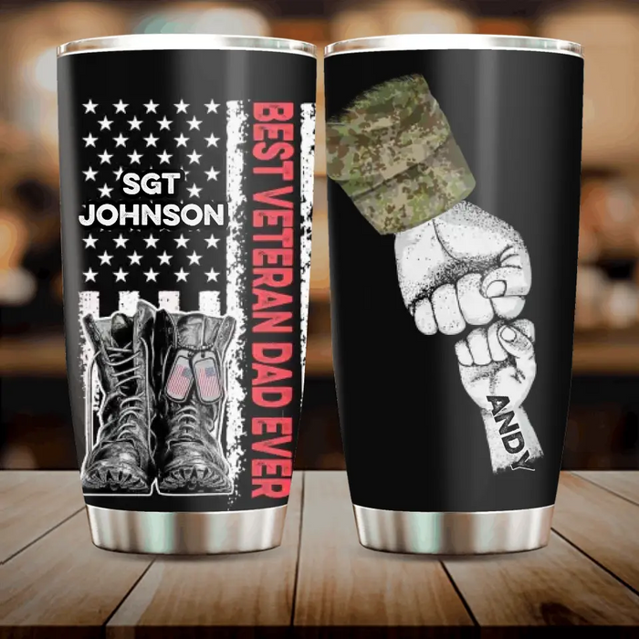 Custom Personalized Veteran Dad Tumbler - Upto 6 Children - Gift Idea For Father's Day/Veterans Day - Best Veteran Dad Ever