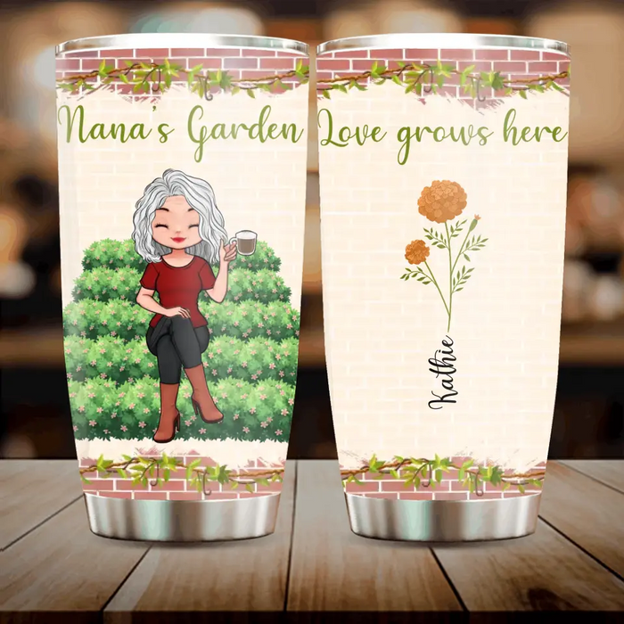 Custom Personalized Nana's Garden Tumbler - Gift Idea For Grandma/Mother's Day - Upto 6 Kids/ Flowers - Love Grows Here