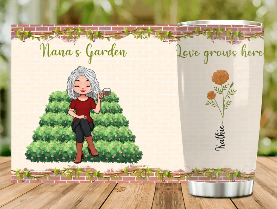 Custom Personalized Nana's Garden Tumbler - Gift Idea For Grandma/Mother's Day - Upto 6 Kids/ Flowers - Love Grows Here