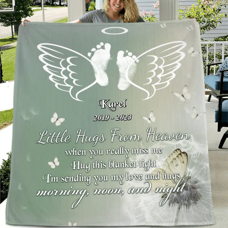 Personalized Baby In Heaven Quilt/Fleece Throw Blanket - Memorial Gift Idea for Mother's Day/Father's Day - Little Hugs From Heaven
