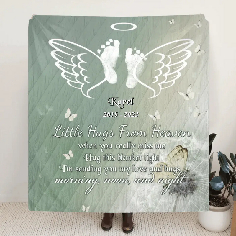 Personalized Baby In Heaven Quilt/Fleece Throw Blanket - Memorial Gift Idea for Mother's Day/Father's Day - Little Hugs From Heaven