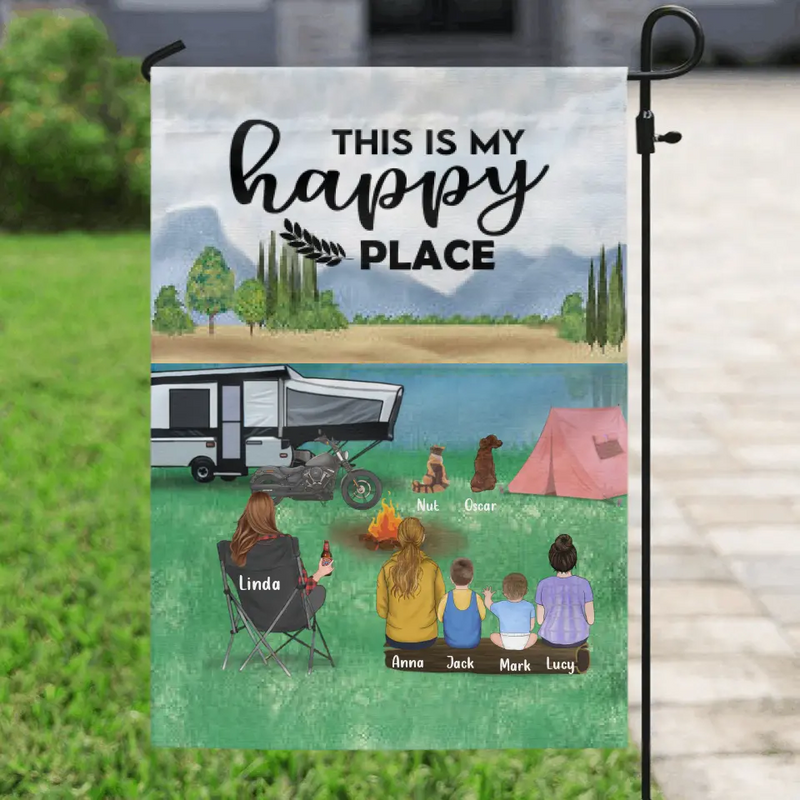 Personalized Camping Flag Gift Idea For The Whole Family - Couple/Parents With Kids & Pets - Father's day gift from wife to husband - Family Name