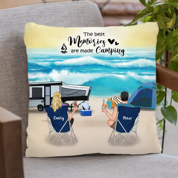 Custom Personalized Beach Camping Family Pillow Cover - Gift For The Whole Family, Gift For Father's Day From Wife To Husband (Up to 4 Kids and 2 Pets) - The Best Memories Are Made Camping - 1CTOH9