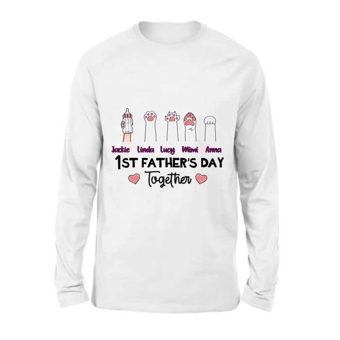 Custom Personalized First Father's Day Shirt/Hoodie/Long sleeve/Sweatshirt - Gift Idea For Father's Day - Upto 5 Hands - 1st Father's Day Together