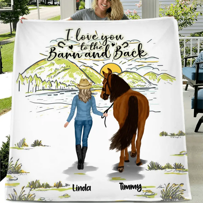 Custom Personalized Horse Girl Quilt/Single Layer Fleece Blanket - Gift Idea For Horse Lovers - Up To 6 Horses - I Love You To The Barn And Back