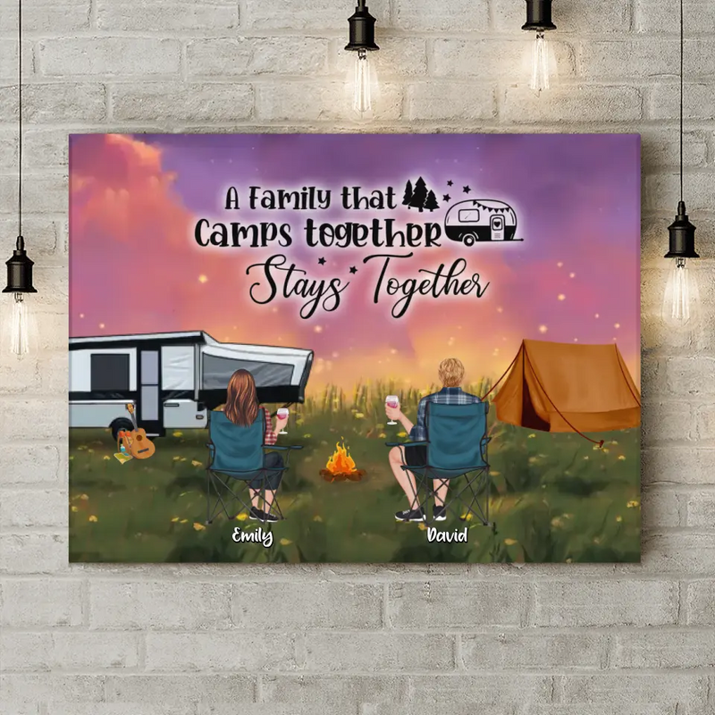 Personalized Camping Couple/Family Canvas - Up to 3 Kids And 4 Pets - Gift Idea For Camping Lover - A Family That Camps Together Stays Together