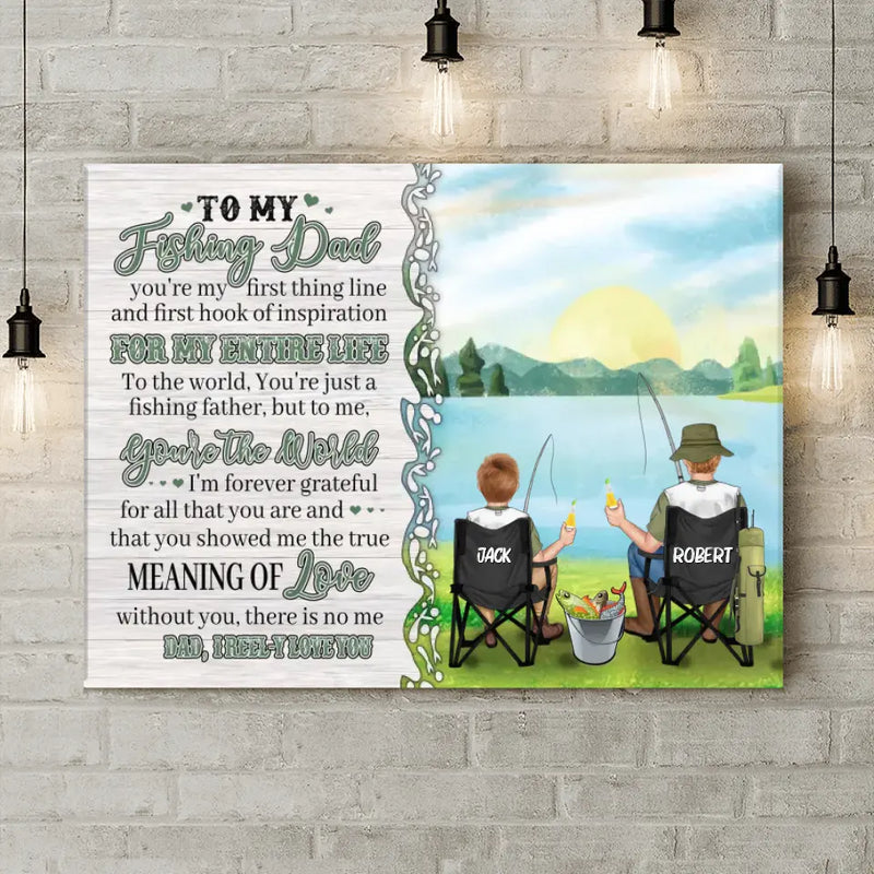 Personalized Fishing Dad Horizontal Canvas - Gift Idea For Father's Day From Son/Daughter - To My Fishing Dad You're My First Thing Line And First Hook Of Inspiration