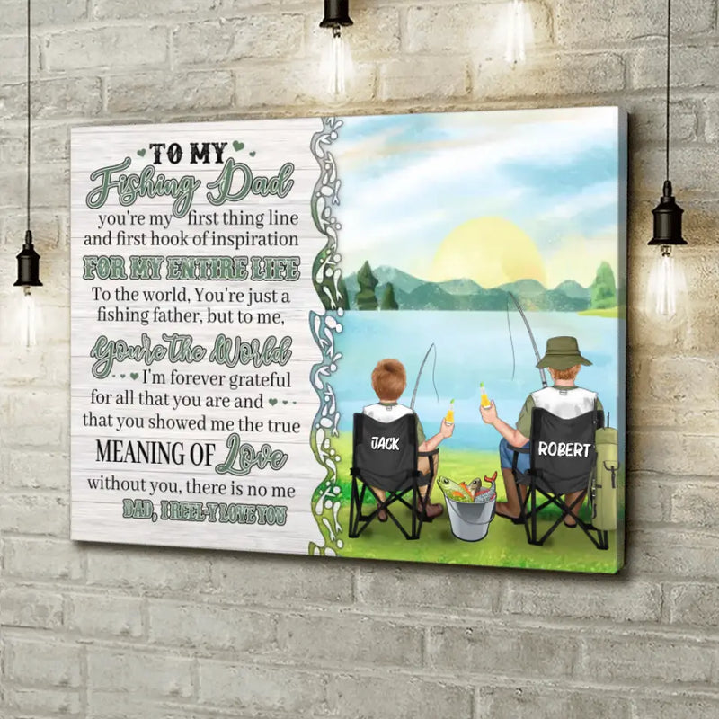 Personalized Fishing Dad Horizontal Canvas - Gift Idea For Father's Day From Son/Daughter - To My Fishing Dad You're My First Thing Line And First Hook Of Inspiration