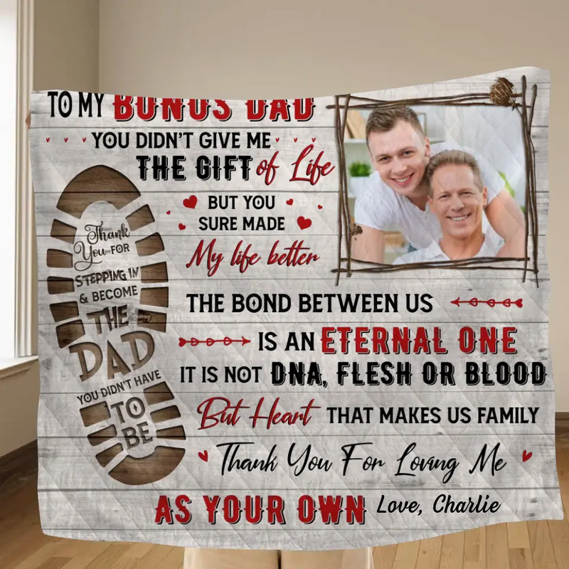 Personalized Bonus Dad Fleece Throw Blanket/Quilt - Upload Photo - Father's Day Gift Idea for Bonus Dad/Step Dad - To My Bonus Dad