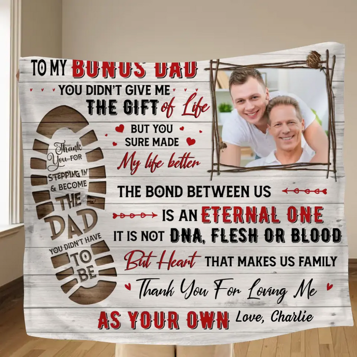 Custom Personalized Bonus Dad Quilt/Singer Layer Fleece Blanket - Upload Photo - Father's Day Gift Idea for Bonus Dad/Step Dad - To My Bonus Dad