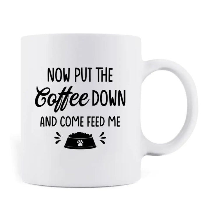 Custom Personalized Cat Coffee Mug - Upto 6 Cats - Gift Idea For Cat Lovers/Father's Day - Happy Father's Day Human Servant Your Tiny Furry Overlord Now Come Feed Me