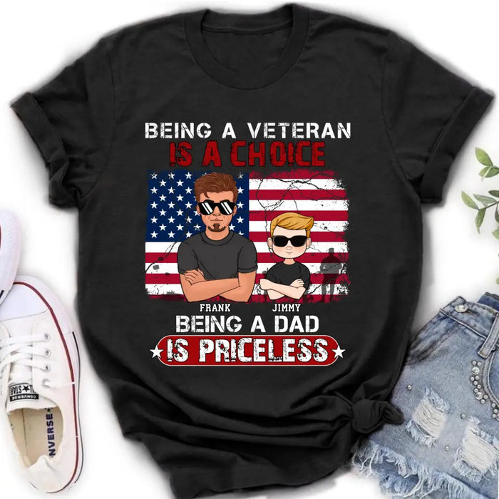 Custom Personalized Dad/ Grandpa Veteran Shirt/ Hoodie - Upto 4 Kids - Gift Idea For Veteran/ Father/ Grandfather - Being A Veteran Is A Choice Being A Grandpa Is Priceless