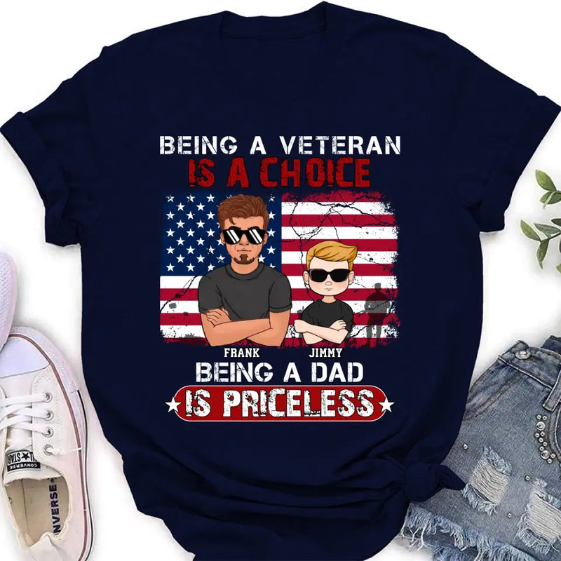 Personalized Dad/Grandpa Veteran Shirt/Hoodie - Up to 4 Kids - Gift Idea For Veteran/Father/Grandfather - Being A Veteran Is A Choice Being A Grandpa Is Priceless