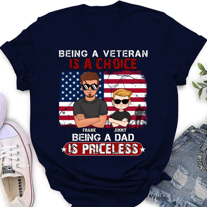 Custom Personalized Dad/ Grandpa Veteran Shirt/ Hoodie - Upto 4 Kids - Gift Idea For Veteran/ Father/ Grandfather - Being A Veteran Is A Choice Being A Grandpa Is Priceless