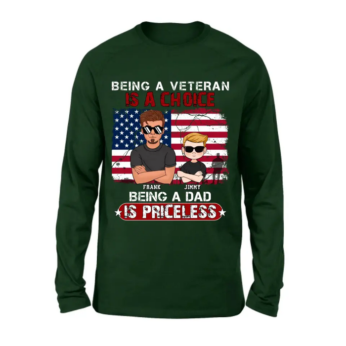Custom Personalized Dad/ Grandpa Veteran Shirt/ Hoodie - Upto 4 Kids - Gift Idea For Veteran/ Father/ Grandfather - Being A Veteran Is A Choice Being A Grandpa Is Priceless