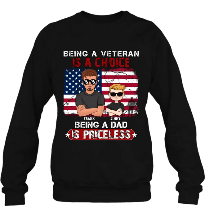 Custom Personalized Dad/ Grandpa Veteran Shirt/ Hoodie - Upto 4 Kids - Gift Idea For Veteran/ Father/ Grandfather - Being A Veteran Is A Choice Being A Grandpa Is Priceless