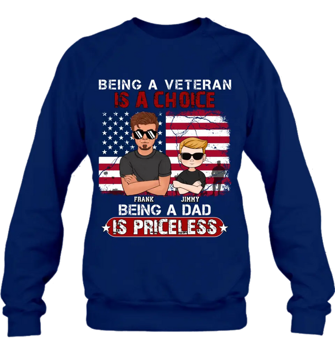 Custom Personalized Dad/ Grandpa Veteran Shirt/ Hoodie - Upto 4 Kids - Gift Idea For Veteran/ Father/ Grandfather - Being A Veteran Is A Choice Being A Grandpa Is Priceless