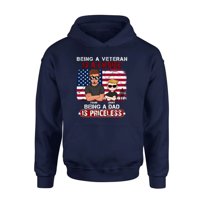 Custom Personalized Dad/ Grandpa Veteran Shirt/ Hoodie - Upto 4 Kids - Gift Idea For Veteran/ Father/ Grandfather - Being A Veteran Is A Choice Being A Grandpa Is Priceless