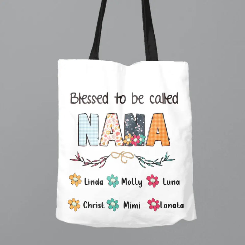 Personalized Nana Canvas Bag - Gift Idea For Grandma/Grandkids - Up To 6 Grandkids - Blessed To Be Called Nana